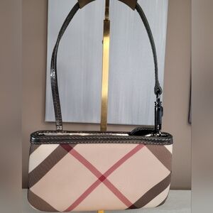 Burberry Novacheck Coated PVC Pochette/Wristlet With Leather Trim